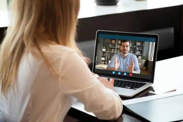 image of woman attending online mediation Salford speak to our team today!